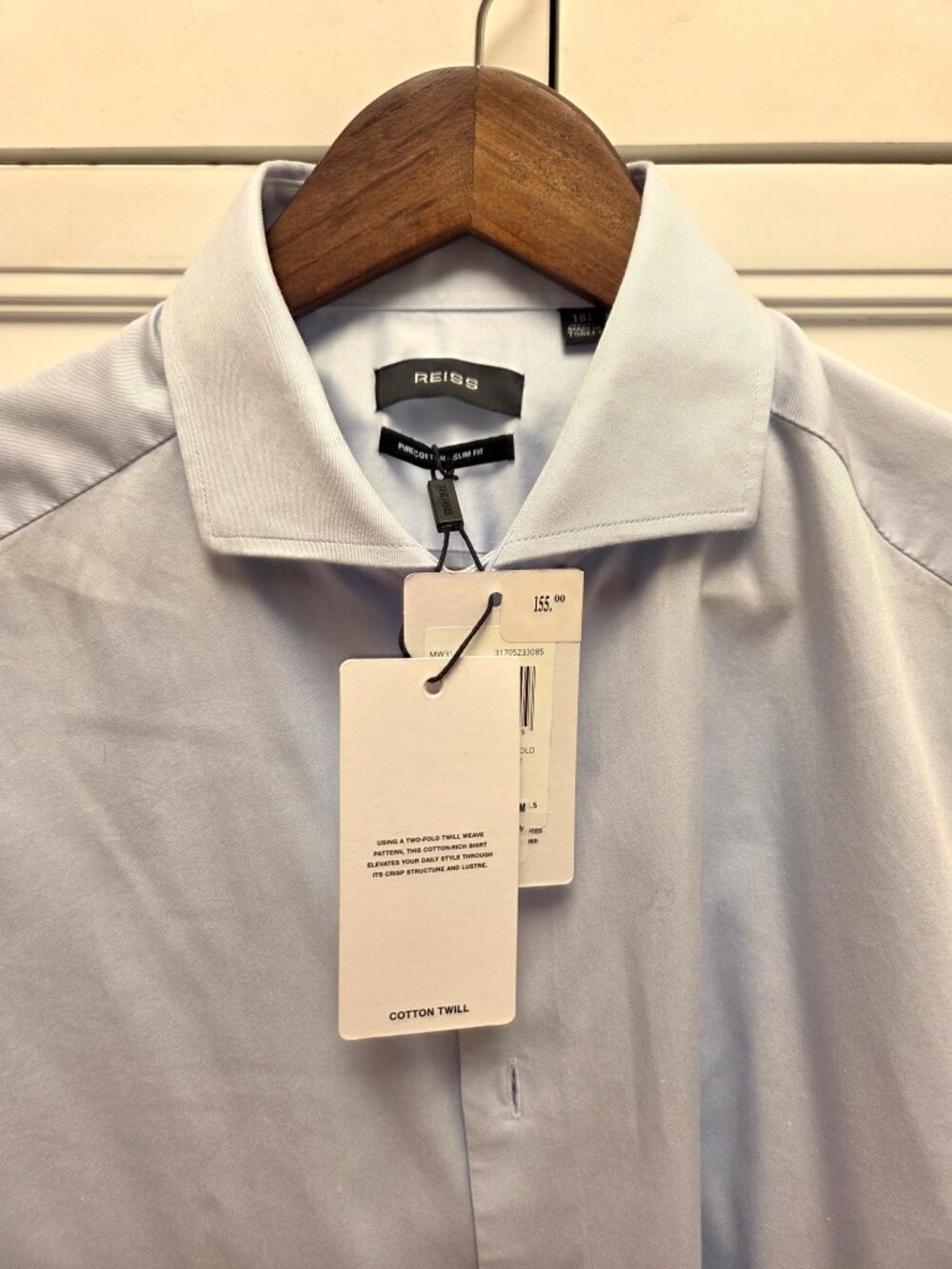 Reiss Men's Light Blue Cotton Twill Slim Fit Dress Shirt (NWT)(XL)(16.5)